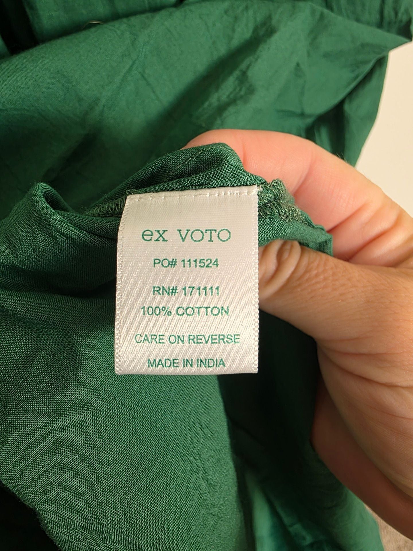 Ex Voto Green Cotton Dress Size XS Smocked Beaded Midi 7