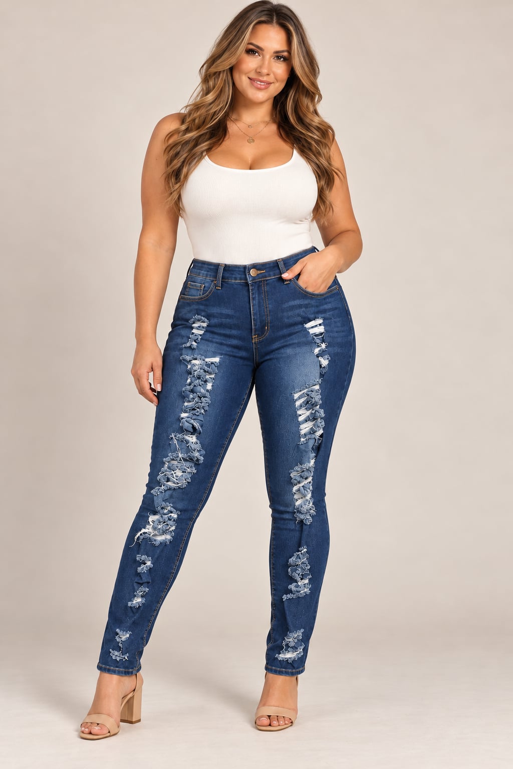 Fashion Nova Heavy Ripped Distressed Skinny Jeans Size L Blue Denim 2