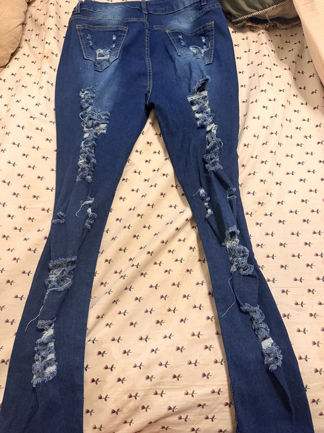 Fashion Nova Heavy Ripped Distressed Skinny Jeans Size L Blue Denim 3
