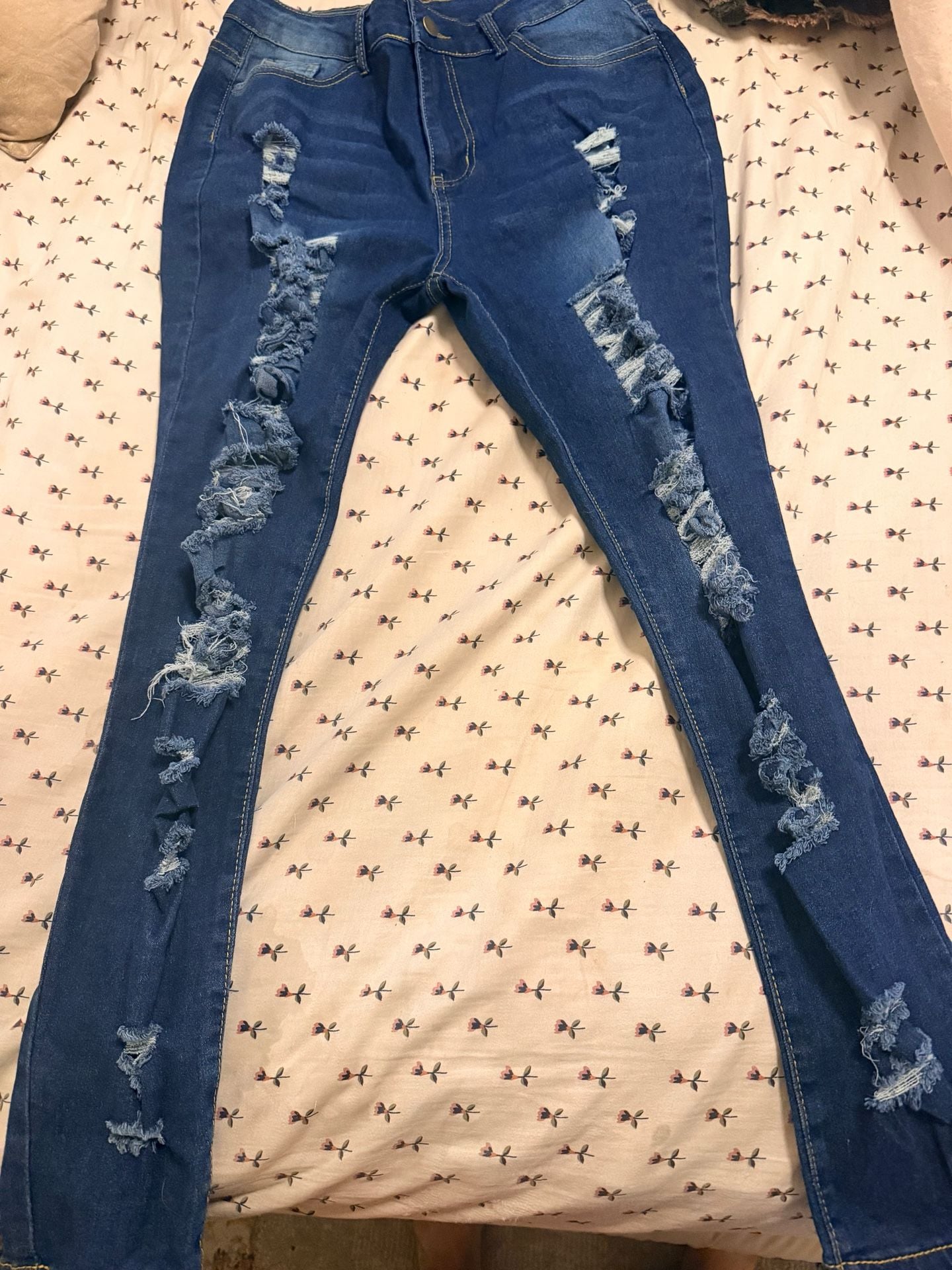 Fashion Nova Heavy Ripped Distressed Skinny Jeans Size L Blue Denim 4