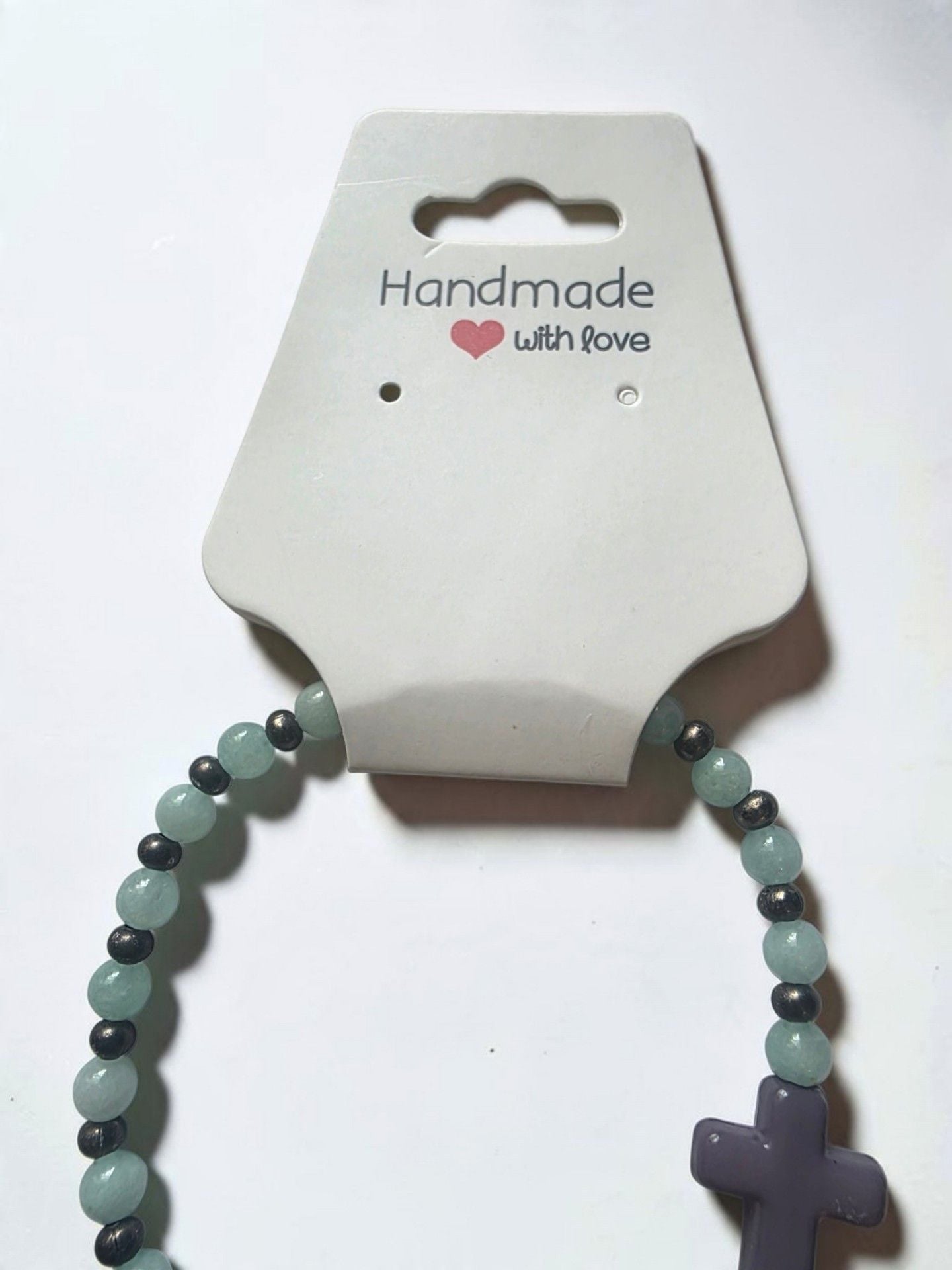 Natural Aquamarine Beaded Stretch Bracelet Grey Cross 4