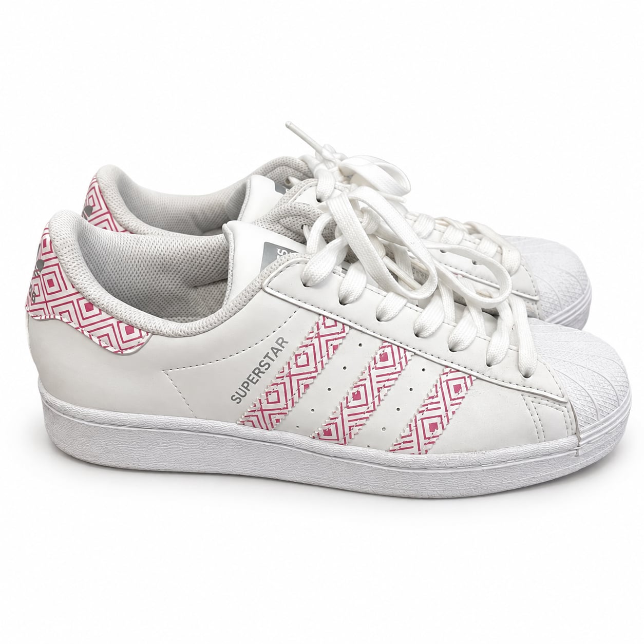 Adidas Superstar J Sneakers Size 7Y White Pink Geometric Shell Toe FX2989 2