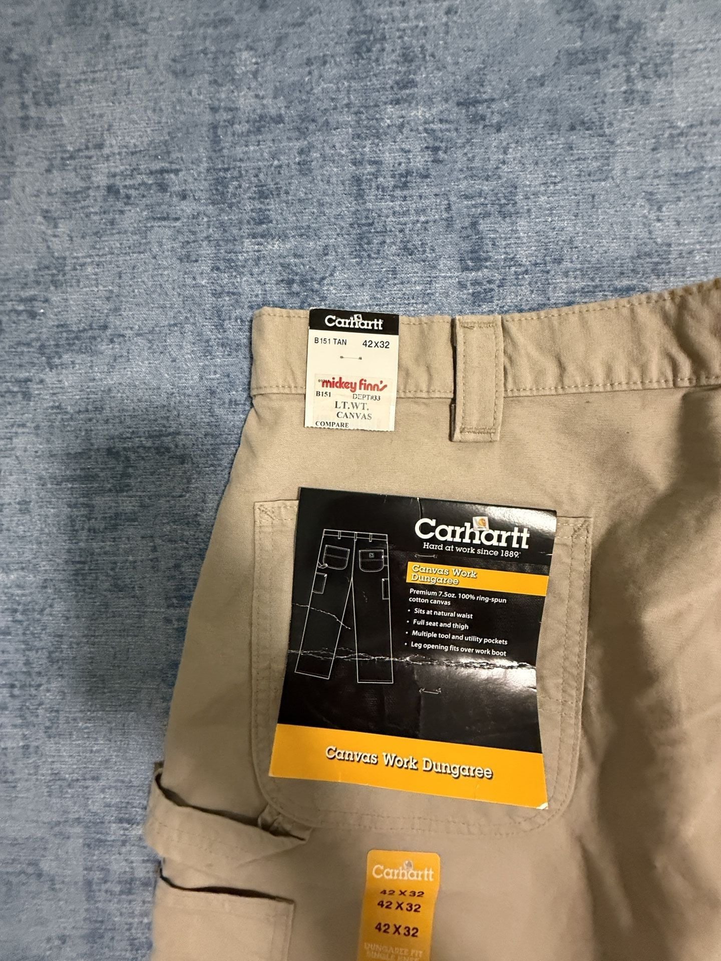 Carhartt B151 Canvas Work Dungaree Pants Tan 42x32 7