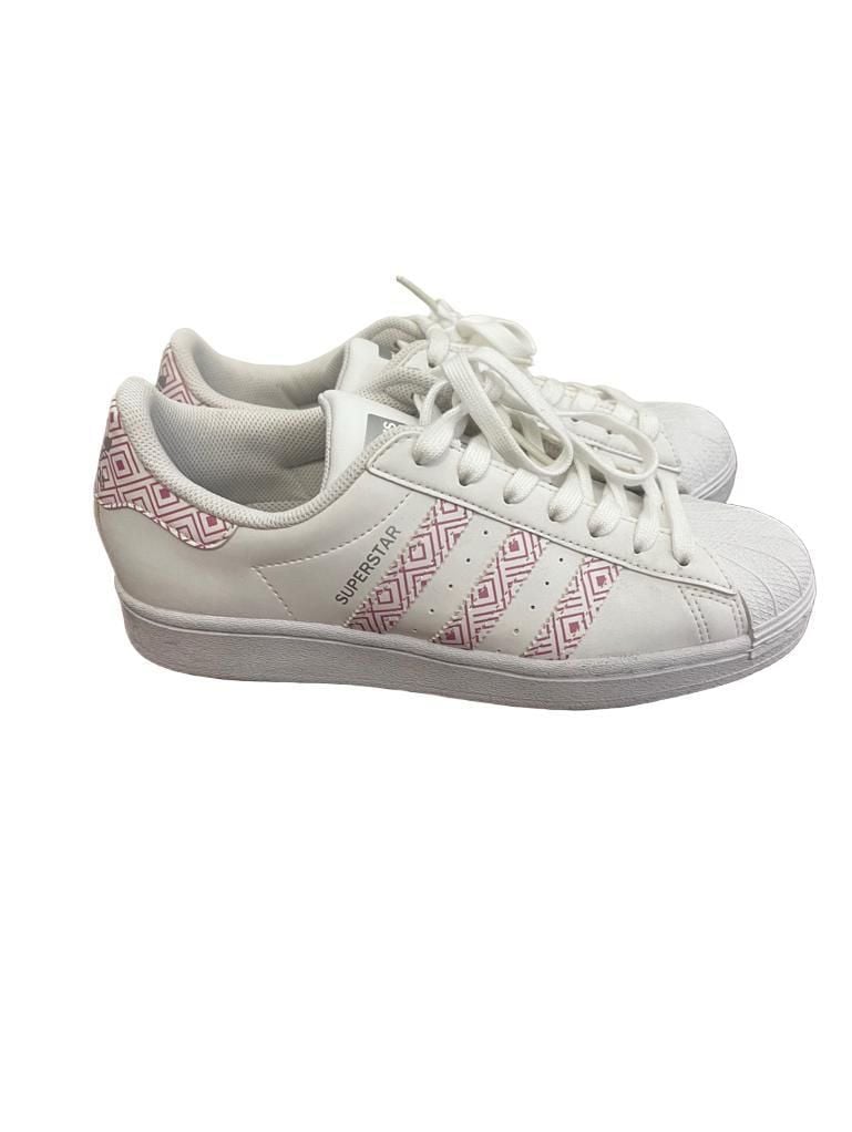 Adidas Superstar J Sneakers Size 7Y White Pink Geometric Shell Toe FX2989 3
