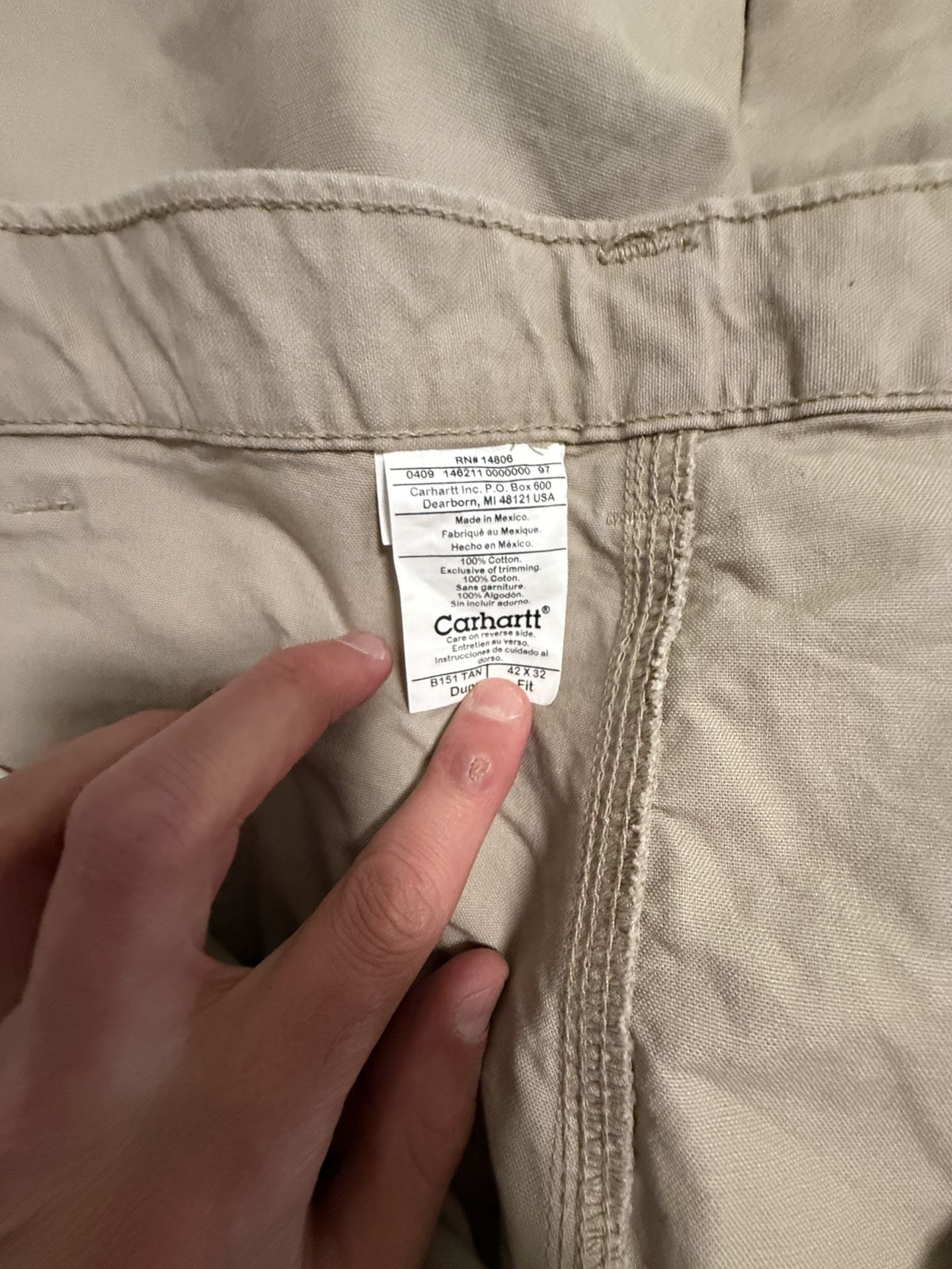 Carhartt B151 Canvas Work Dungaree Pants Tan 42x32 9