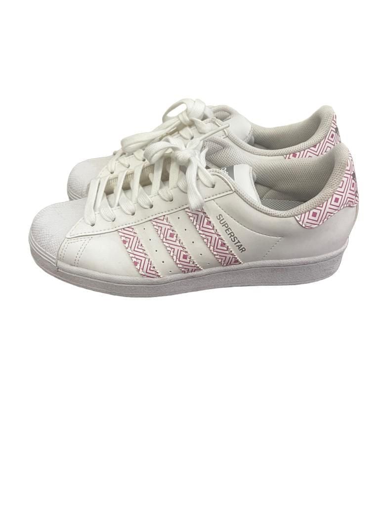 Adidas Superstar J Sneakers Size 7Y White Pink Geometric Shell Toe FX2989 4