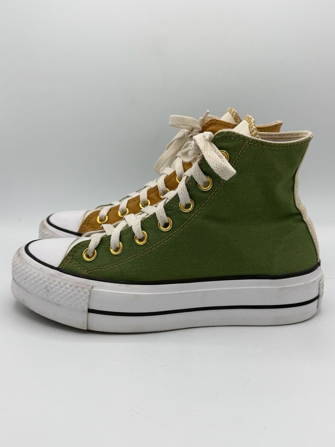 Converse Chuck Taylor All Star Lift Platform High Tops Green Mustard Womens 6 3