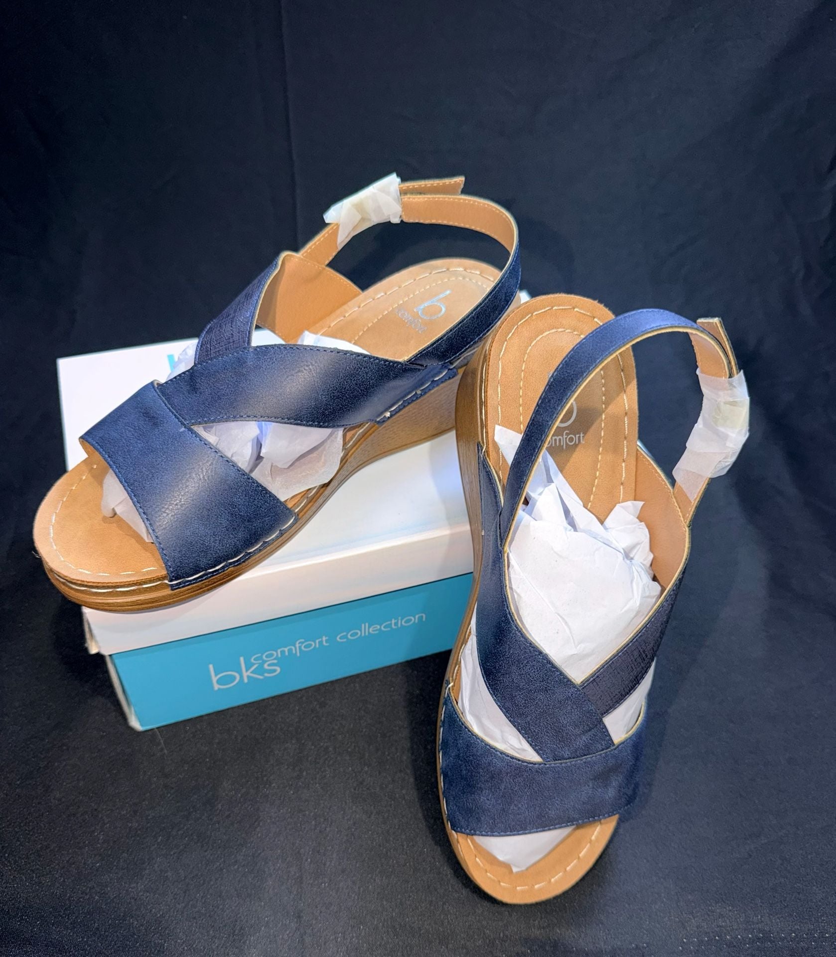 BKS Stern Comfort Collection Wedge Sandals Size 9 M Navy Blue 7