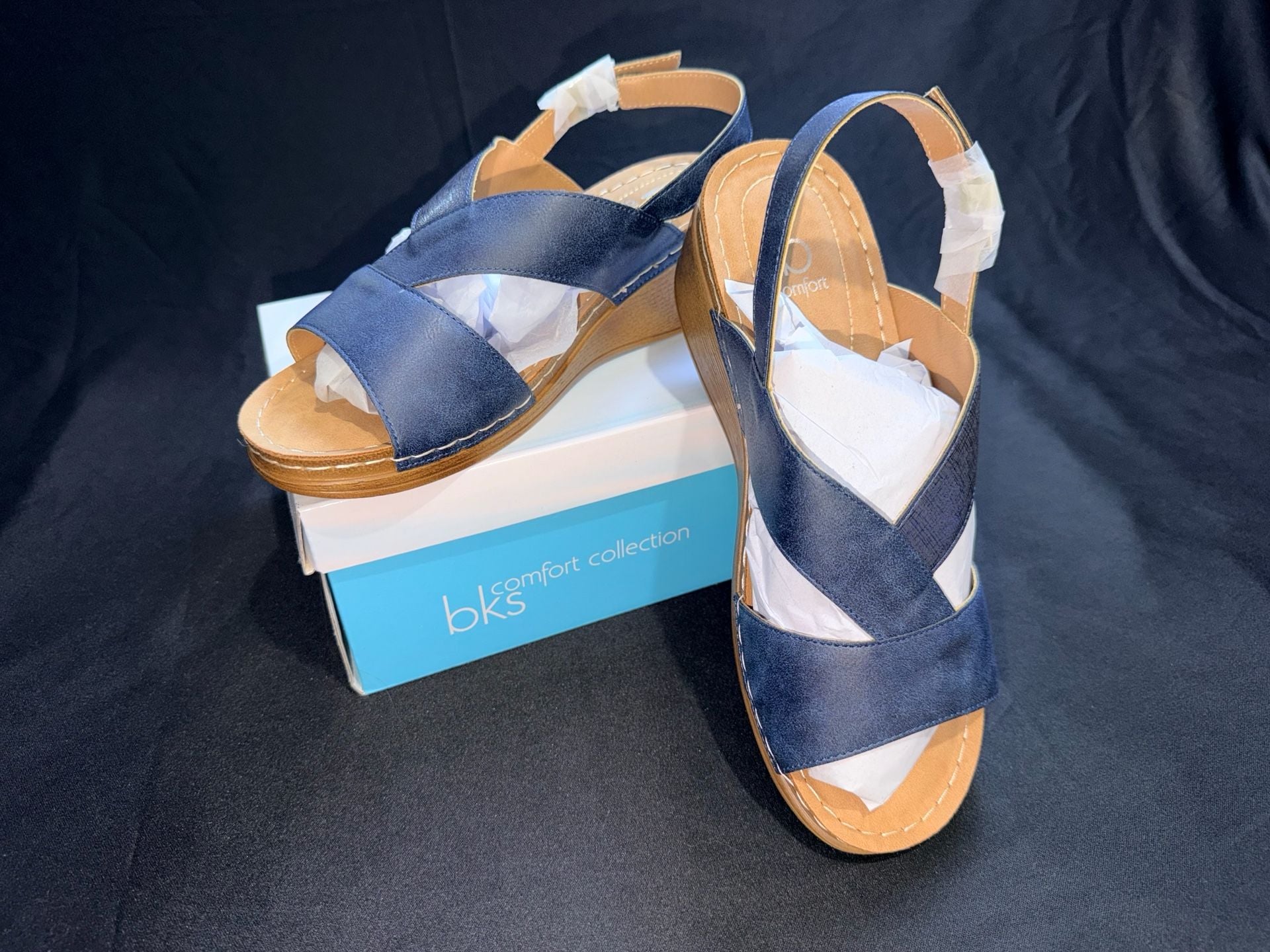 BKS Stern Comfort Collection Wedge Sandals Size 9 M Navy Blue 8