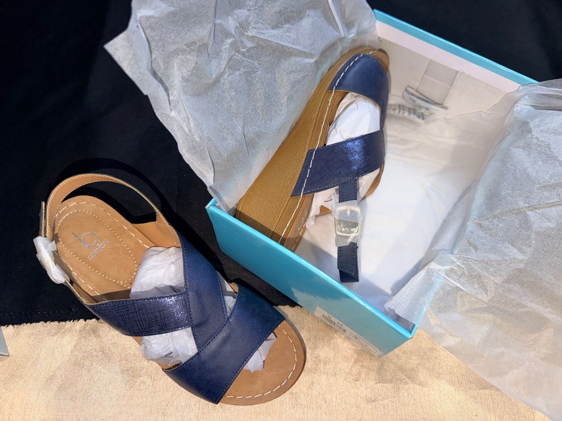 BKS Stern Comfort Collection Wedge Sandals Size 9 M Navy Blue 10