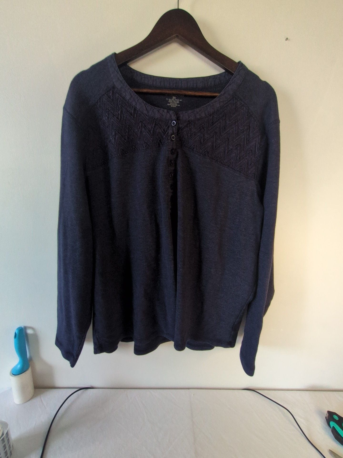 NorthCrest Long Sleeve Thermal Top Size 3X Blue Henley 2
