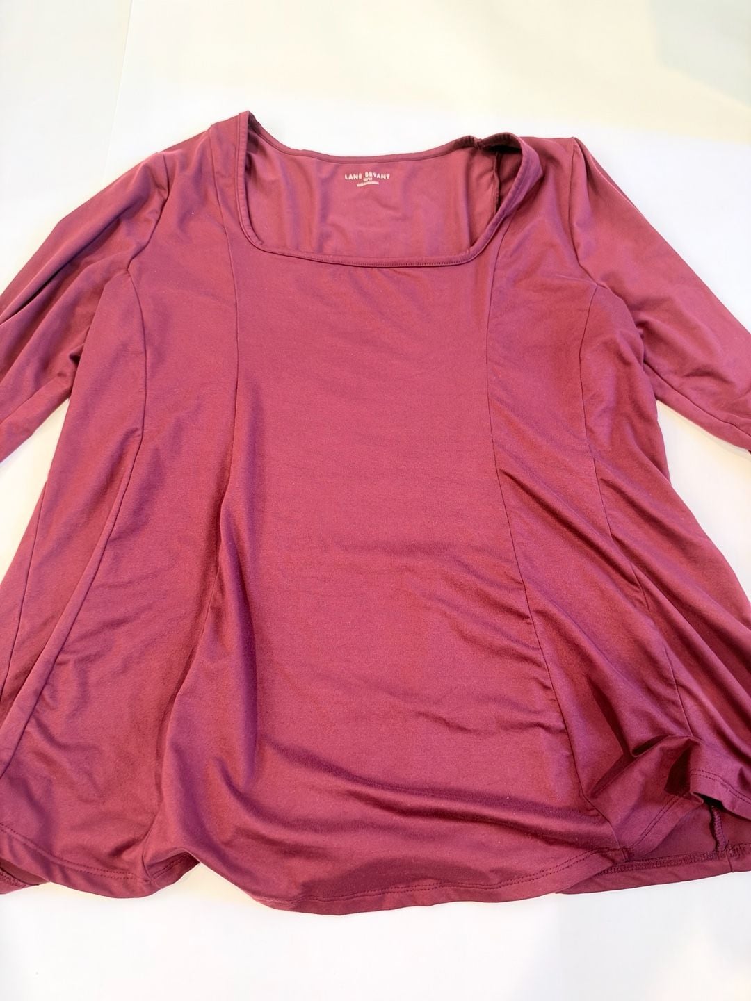 Lane Bryant Square Neck Top Size 10/12 Burgundy 2