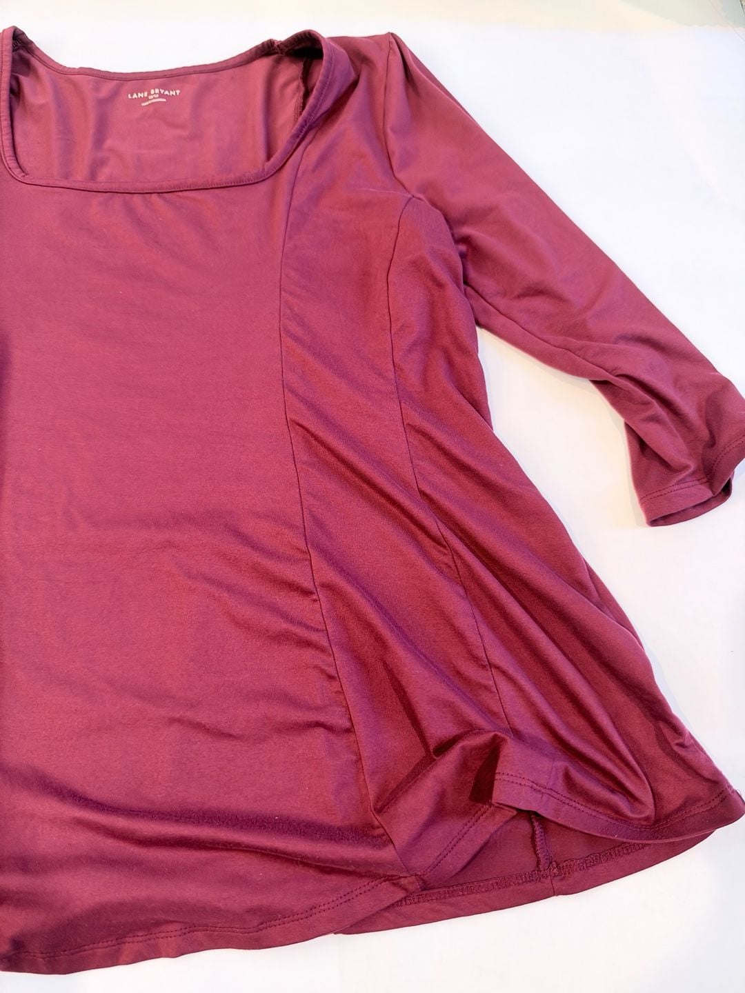Lane Bryant Square Neck Top Size 10/12 Burgundy 5