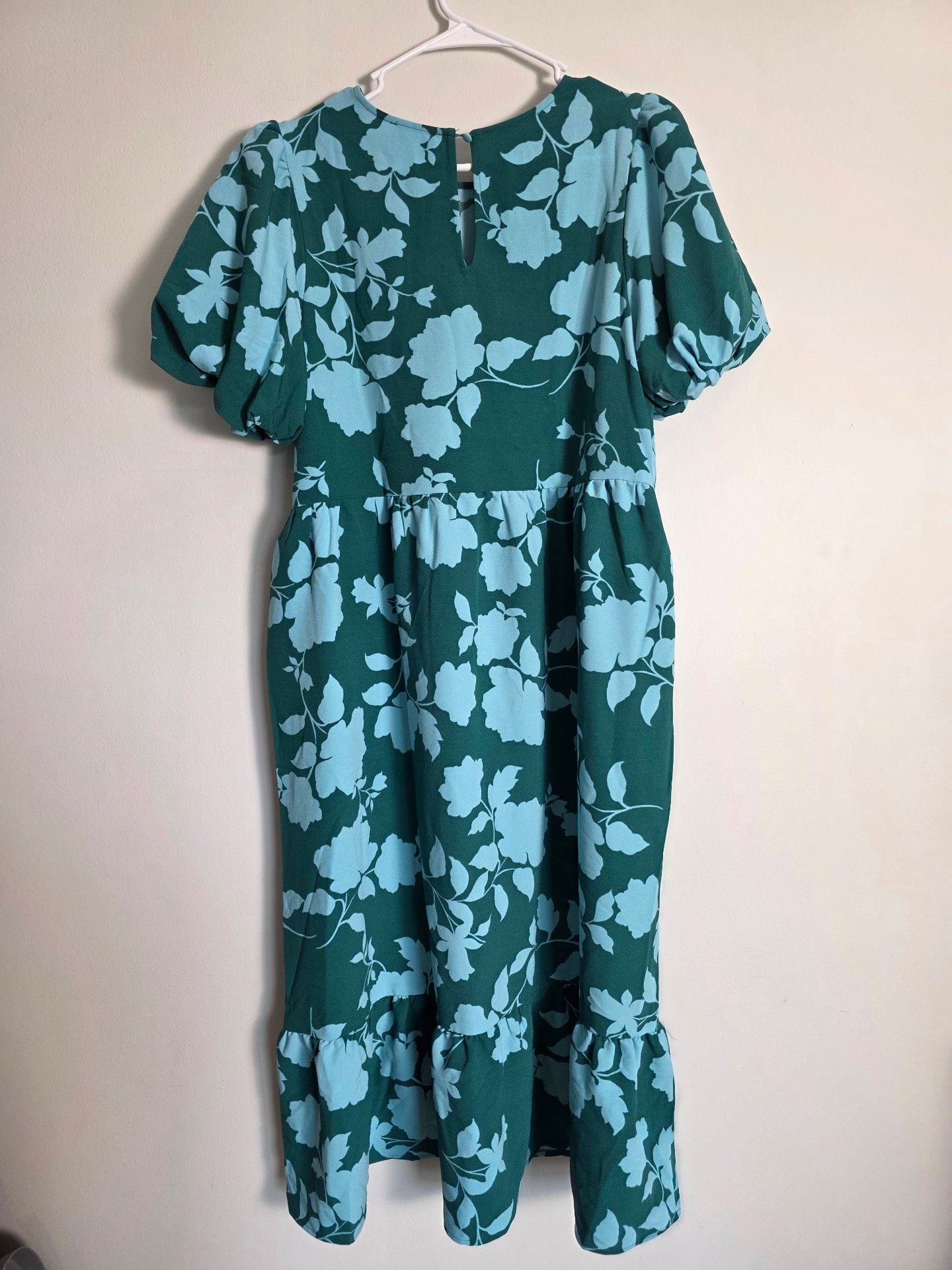 Sugarlips Floral Dress Size M Green Blue Puff Sleeve Midi 5