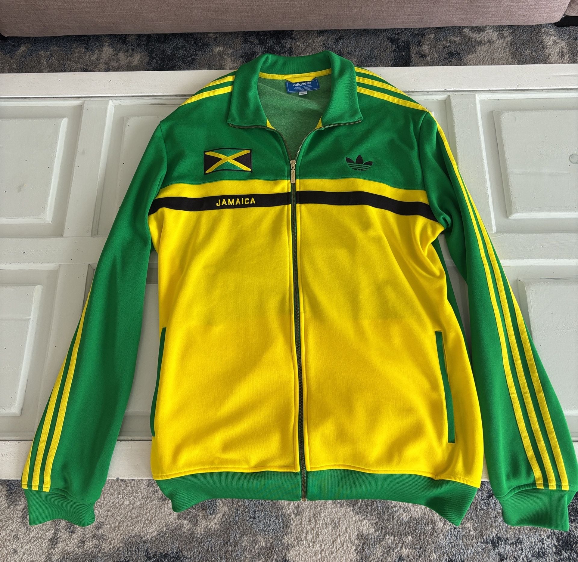 Adidas Jamaica Track Jacket Size XL Green Yellow Full Zip Palm Trees 2