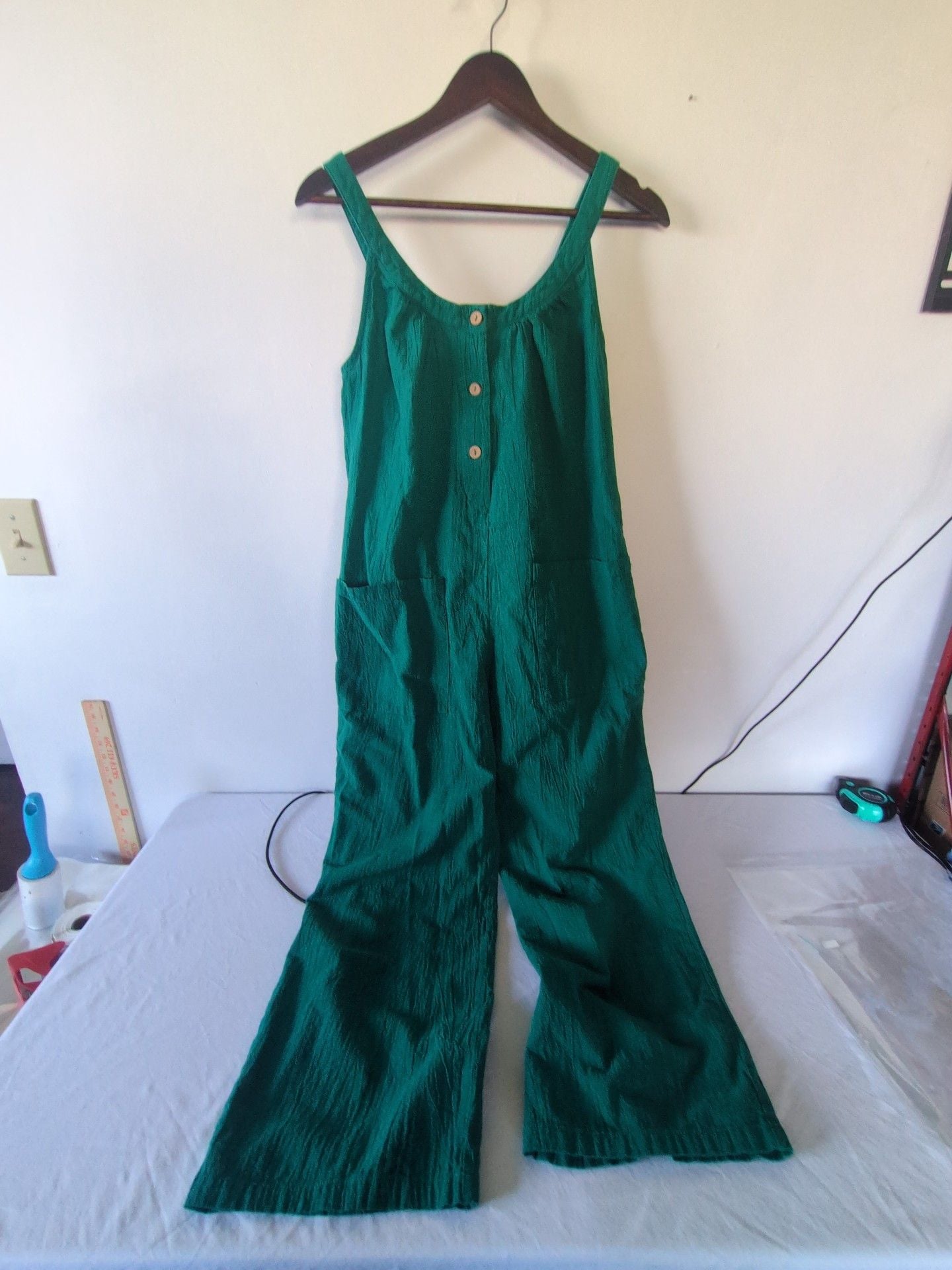 Green Cotton Jumpsuit Size Medium Wide Leg Tank Overalls 2
