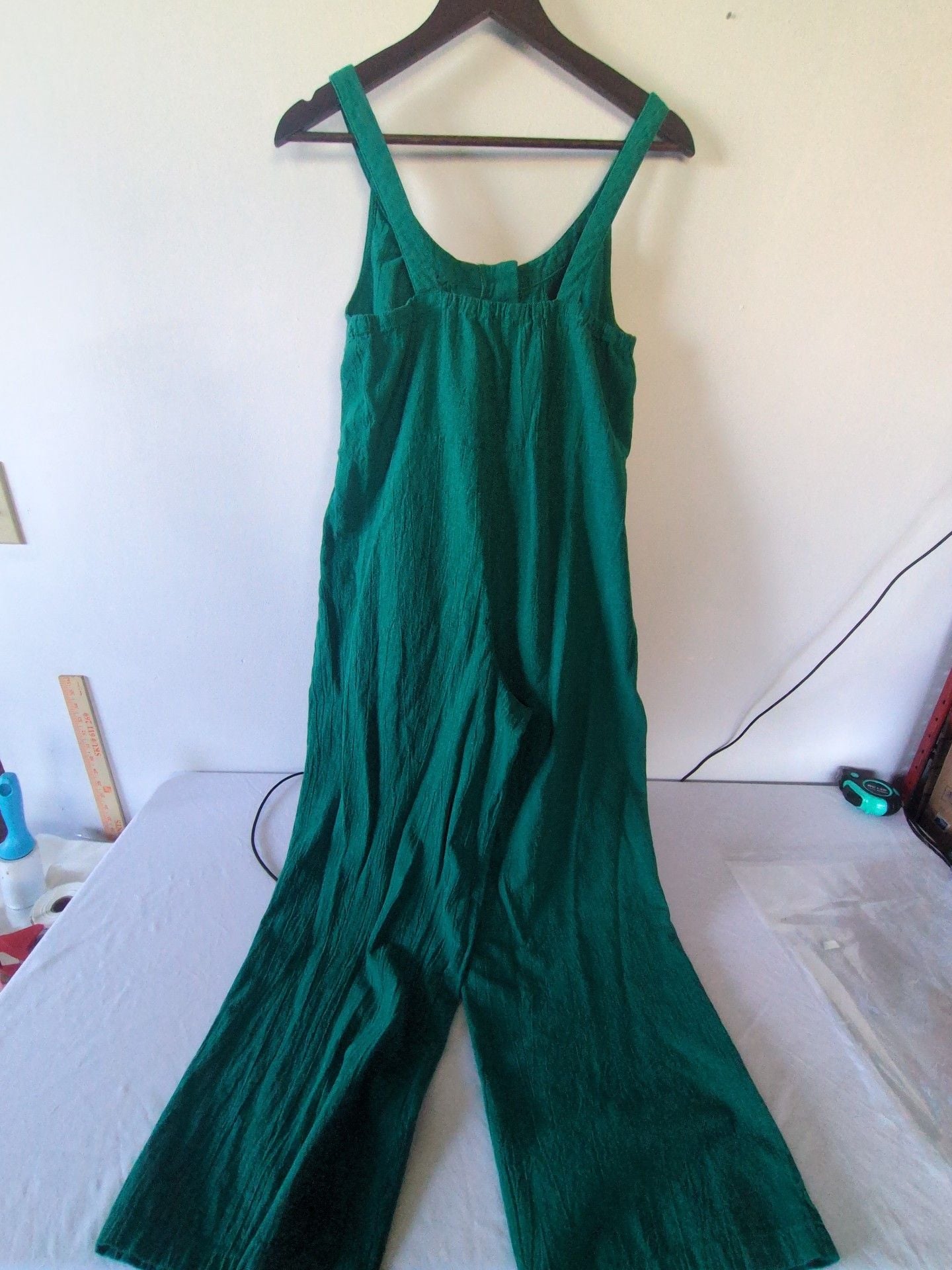 Green Cotton Jumpsuit Size Medium Wide Leg Tank Overalls 4