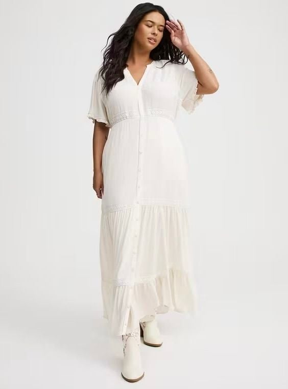 Torrid NWT Whisper White Washable Gauze Flutter Sleeve Tiered Maxi Dress Plus Sz 2