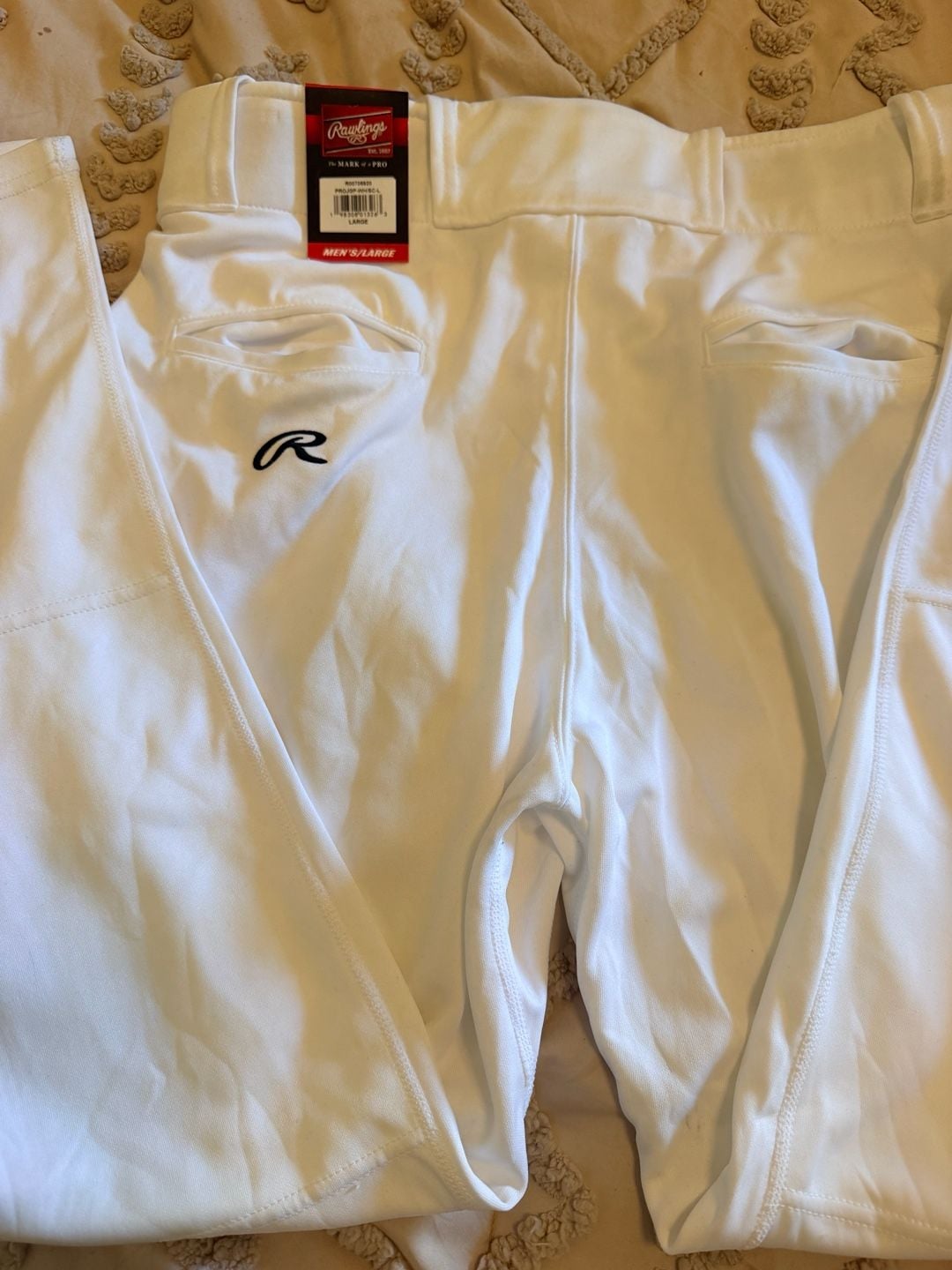 Rawlings Baseball Pants Size L White Red Piping New With Tags 4