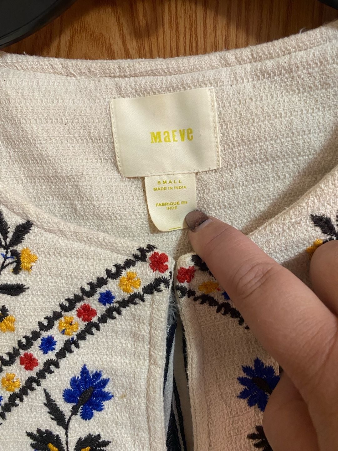 Maeve Embroidered Jacket Size Small boho White Floral Open Front Blazer 3