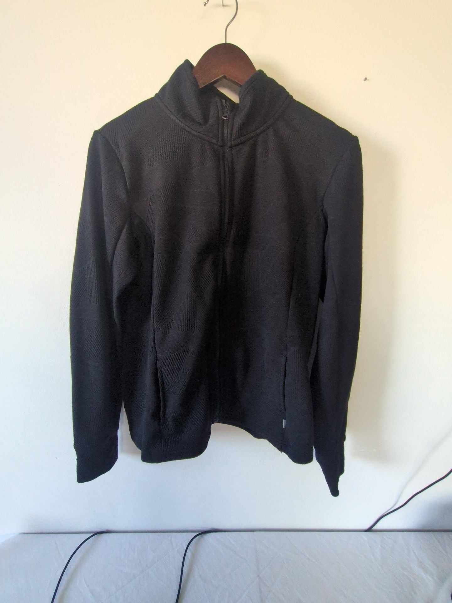 Athleta Full Zip Jacket Size L Black Geometric Textured 2