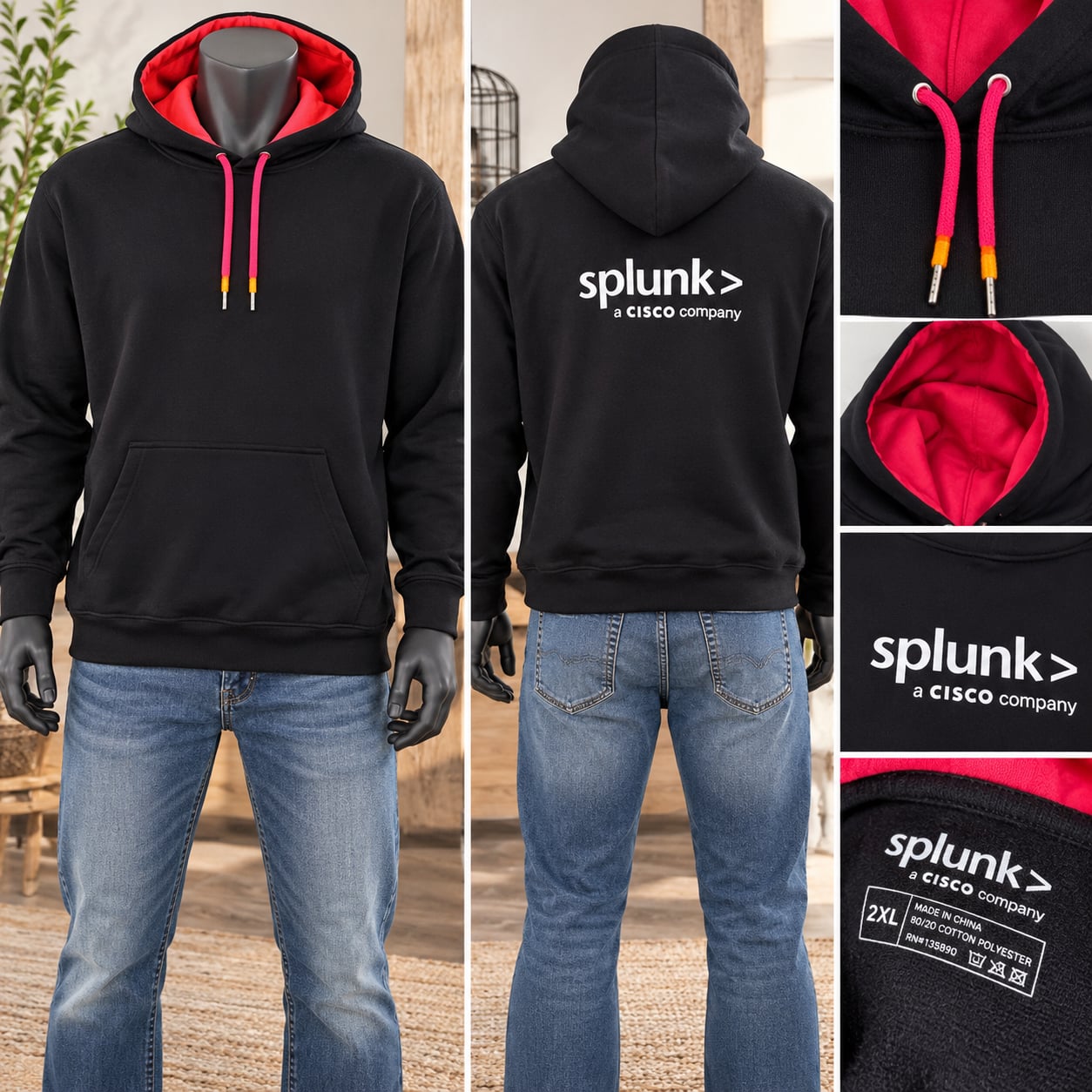 Splunk A Cisco Company Hoodie Size 2XL Black Pink Tech Corporate Swag 2