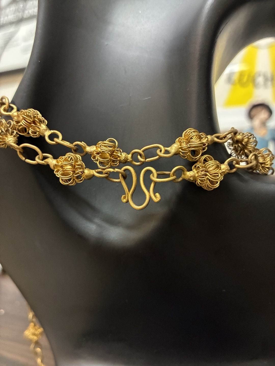 RARE! Antique Victorian Filigree Cage Sautoir Necklace Gold Tone Wire Ball Chain 4
