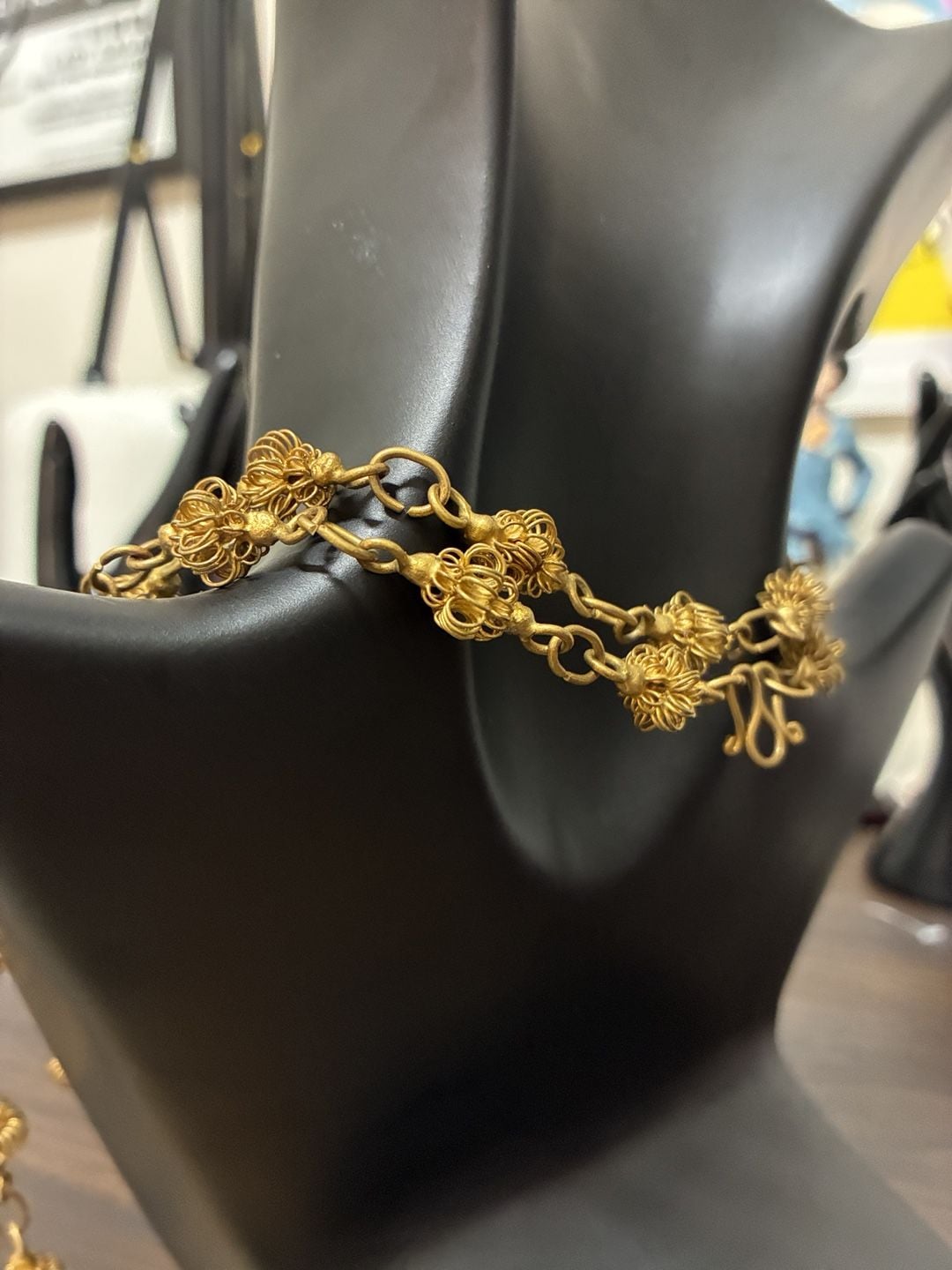 RARE! Antique Victorian Filigree Cage Sautoir Necklace Gold Tone Wire Ball Chain 5