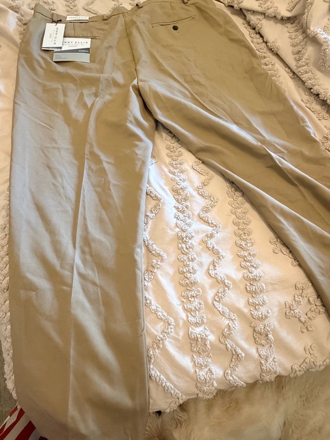 Perry Ellis Portfolio Essentials Pants 42x30 Tan Stretch Modern Fit 4