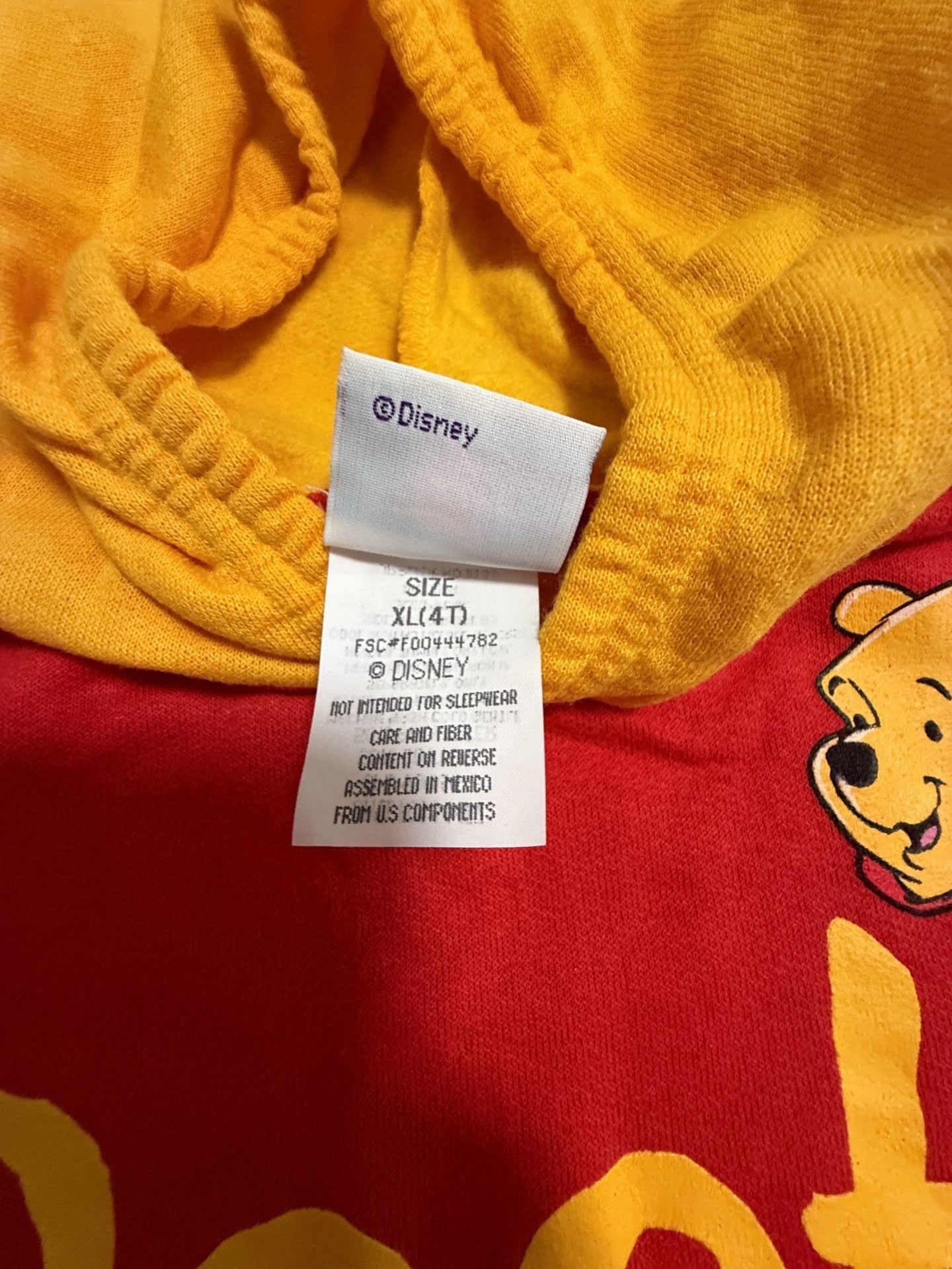 Disney Pooh Winnie The Pooh Hooded Romper Size XL (4T) Red Yellow 4