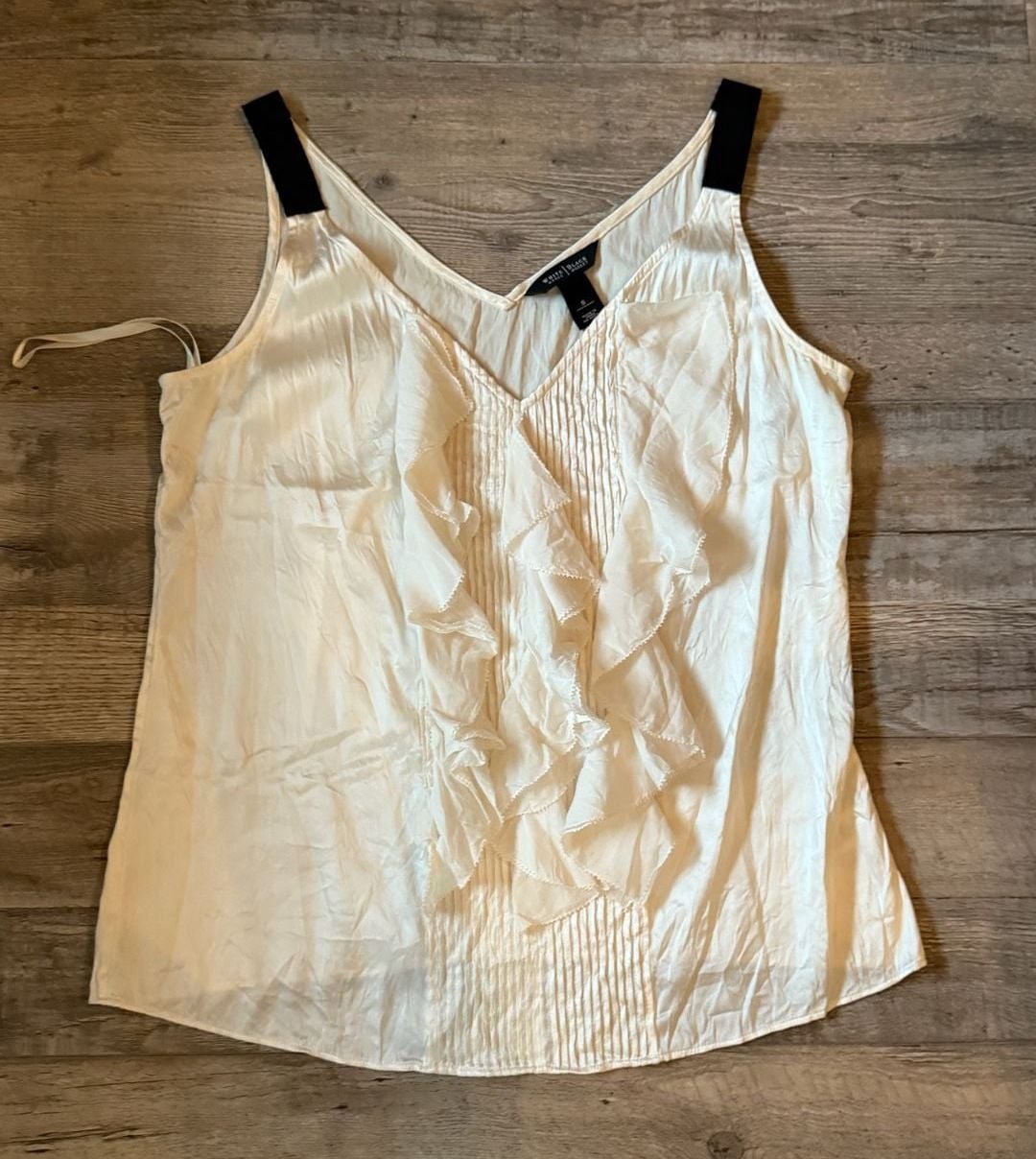 White House Black Market Ruffle Blouse Size S Ivory Black Tank Top 2