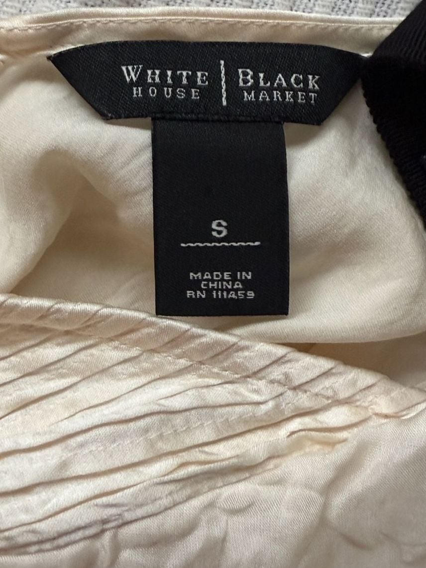 White House Black Market Ruffle Blouse Size S Ivory Black Tank Top 3