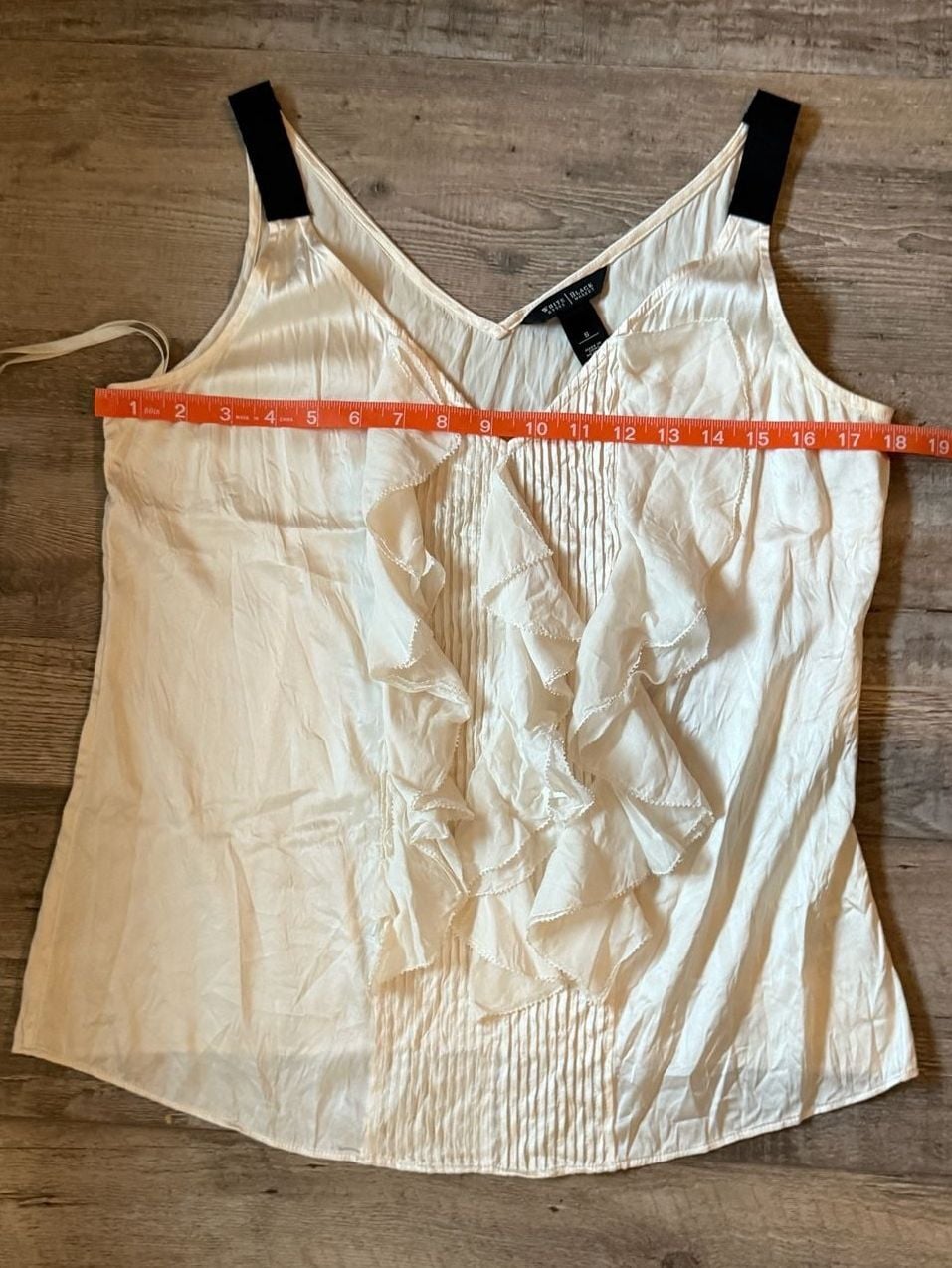 White House Black Market Ruffle Blouse Size S Ivory Black Tank Top 5