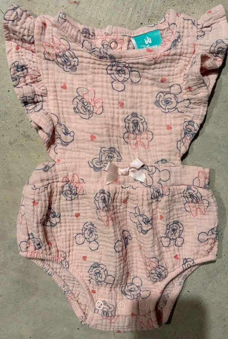 Disney Baby Mickey Minnie Mouse Romper Size 6-9M Pink Cotton 1