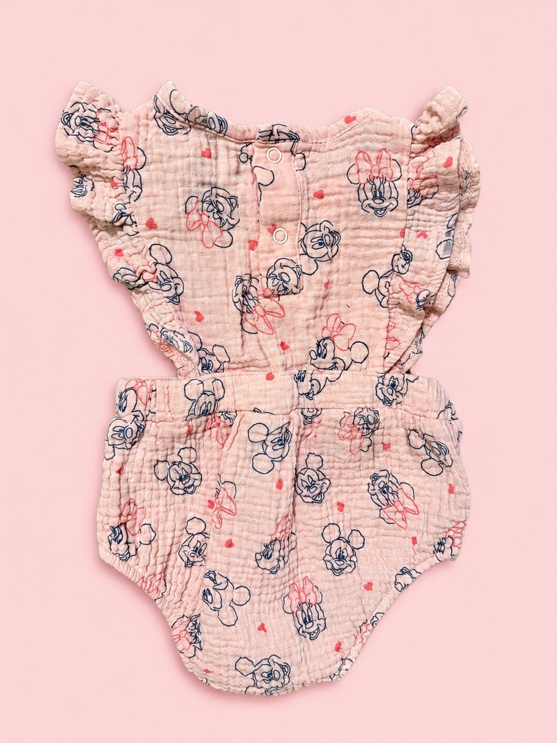 Disney Baby Mickey Minnie Mouse Romper Size 6-9M Pink Cotton 2