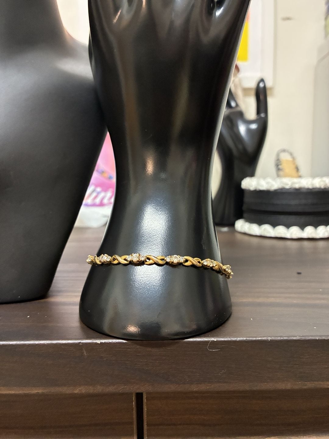 Gold Tone Rhinestone X Link Tennis Bracelet 2