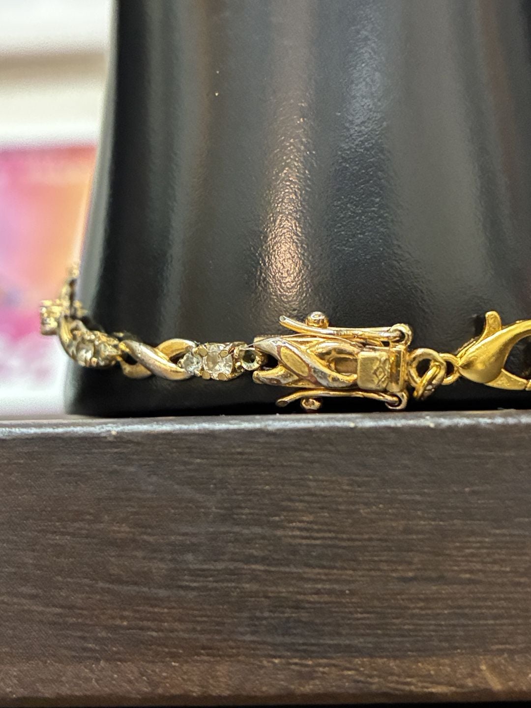 Gold Tone Rhinestone X Link Tennis Bracelet 3