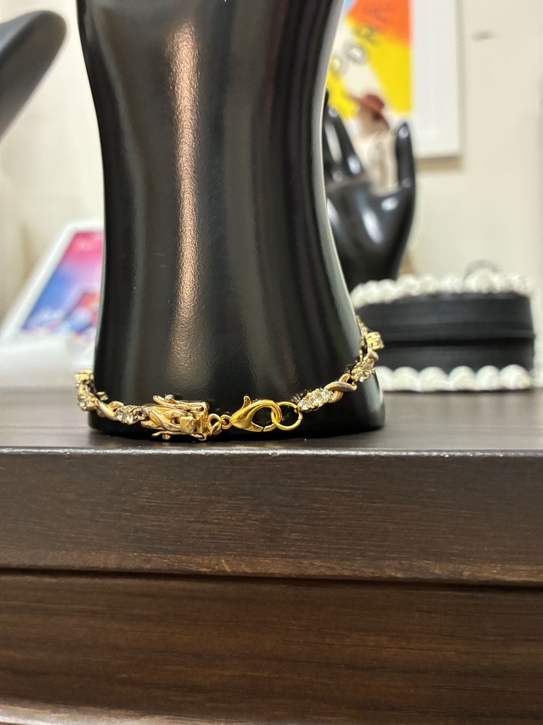 Gold Tone Rhinestone X Link Tennis Bracelet 4
