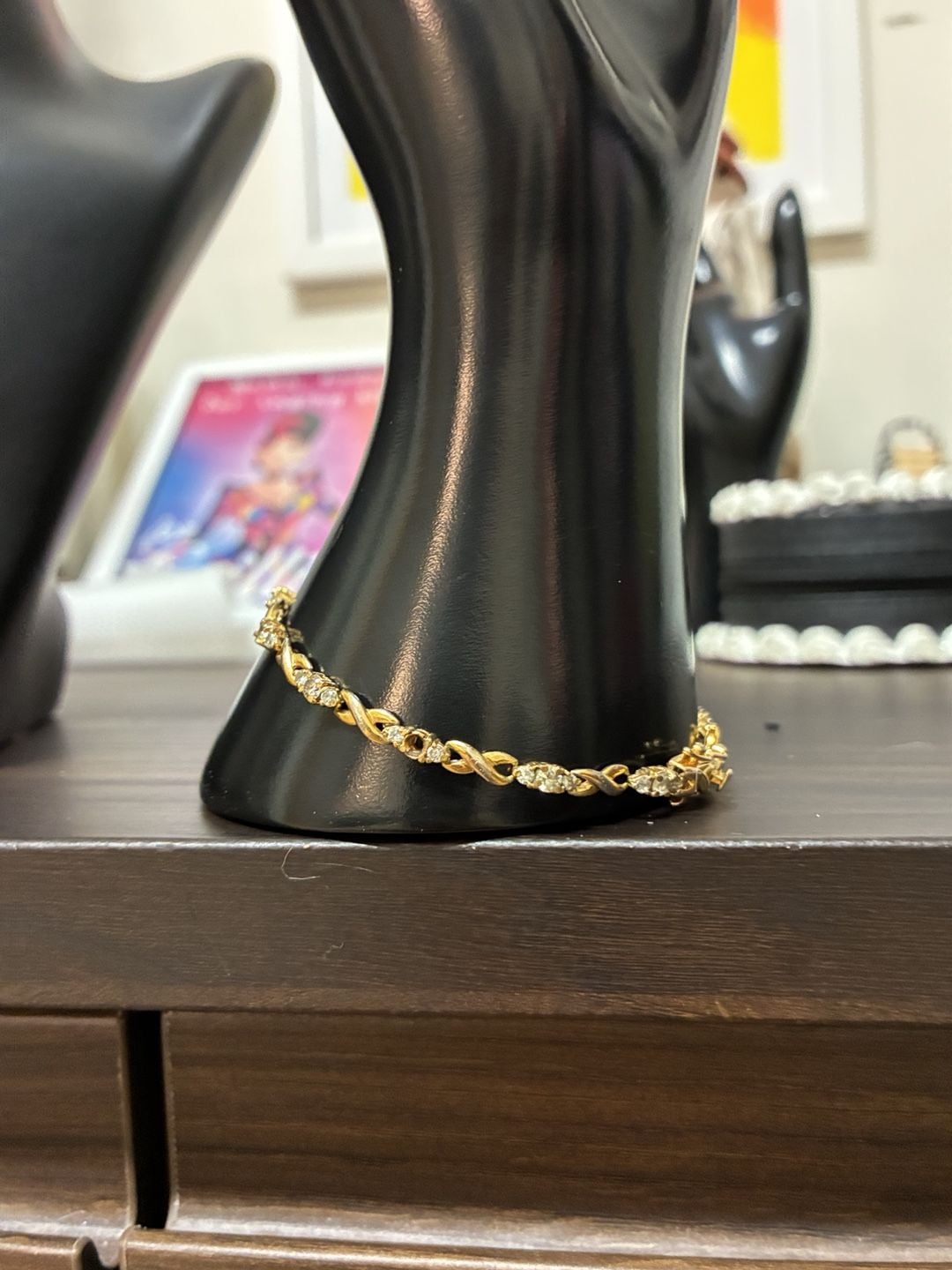 Gold Tone Rhinestone X Link Tennis Bracelet 5