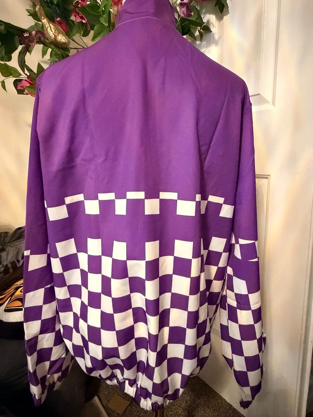 Unbranded Purple White Checkered Quarter Zip Pullover Windbreaker Jacket 4
