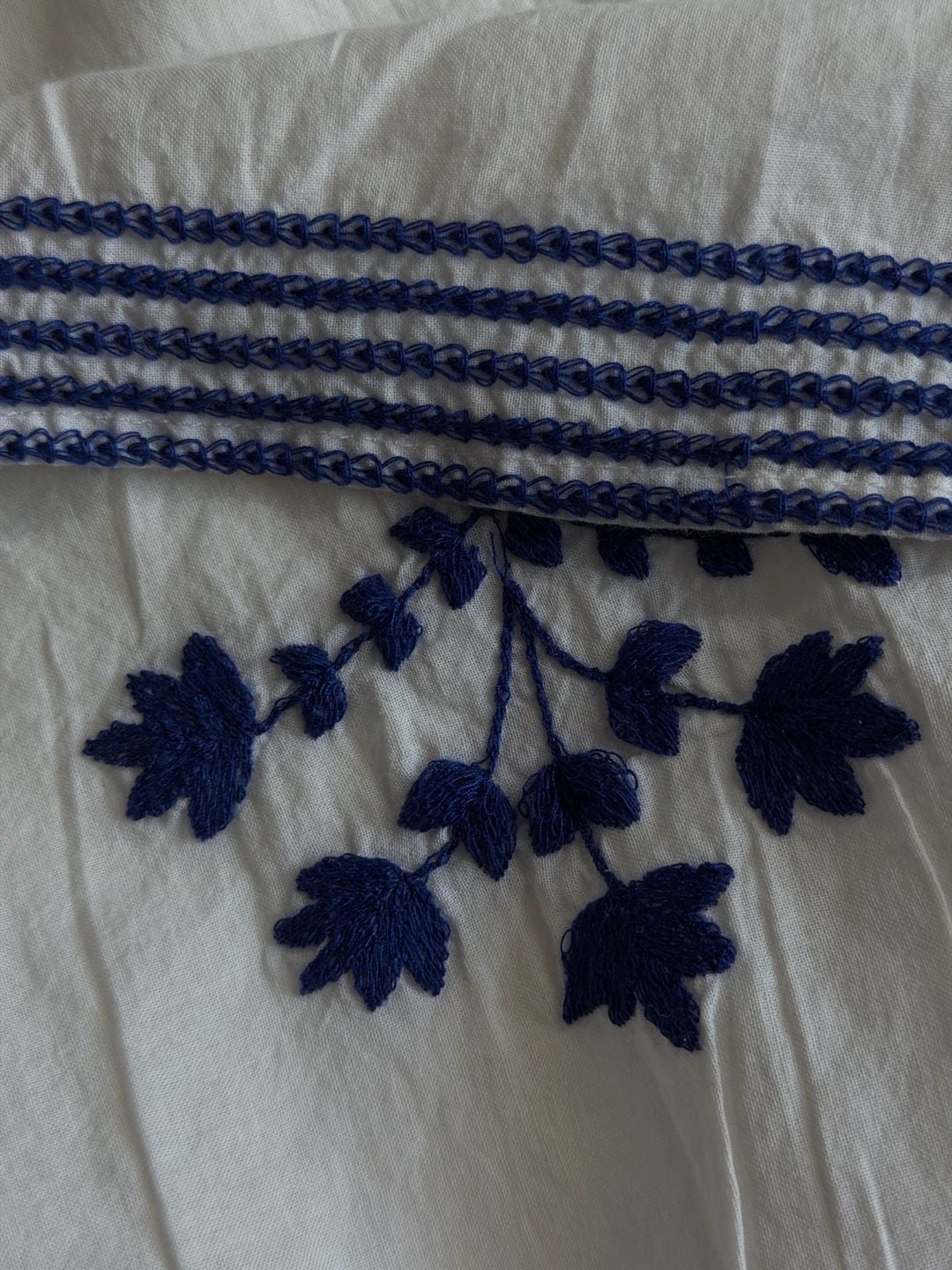 Pomegranate Tiered Midi Skirt Size L White Blue Embroidered 4