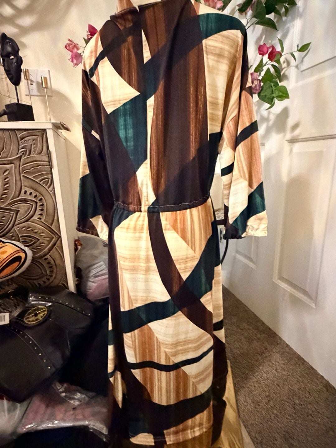 Lildy Printed Drawstring Waist Dress Size S-M Geometric Midi 4