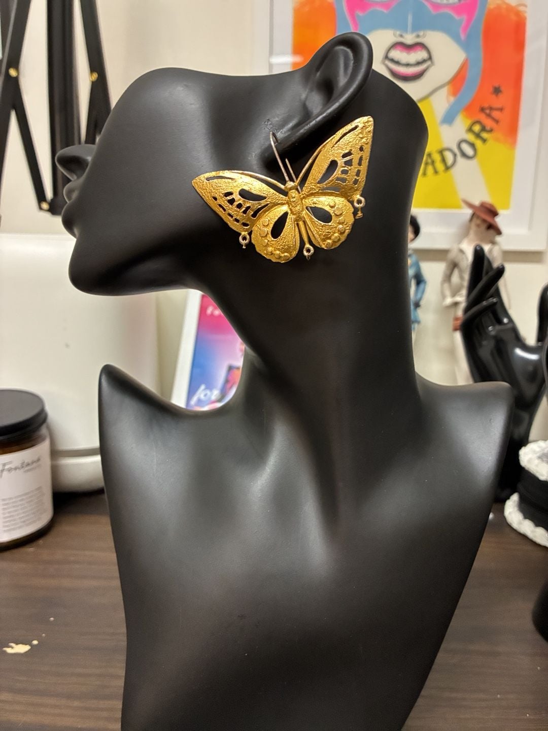 Vintage 1980s Gold Filigree Butterfly Statement Earrings Large 2