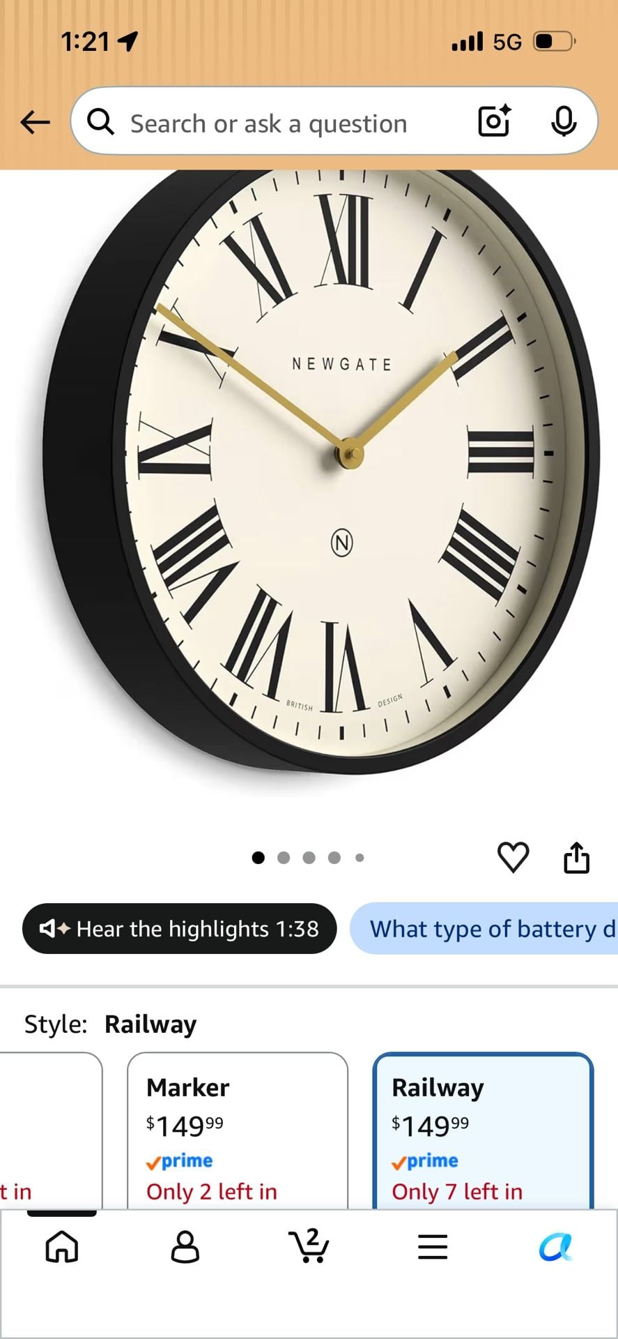 Newgate Railway Wall Clock Black Roman Numerals 1