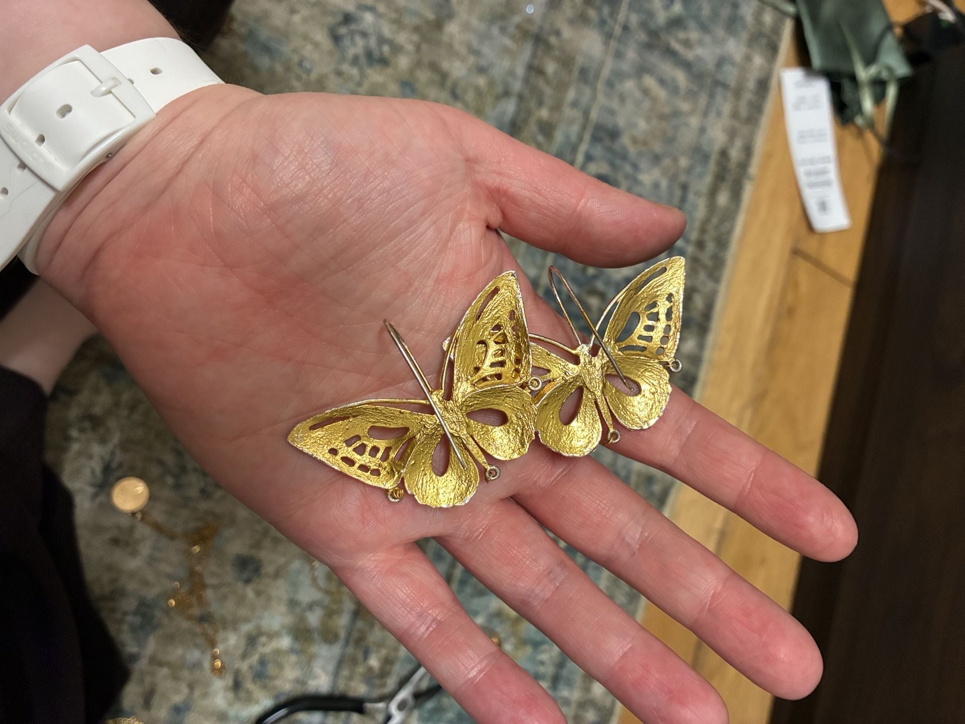 Vintage 1980s Gold Filigree Butterfly Statement Earrings Large 5