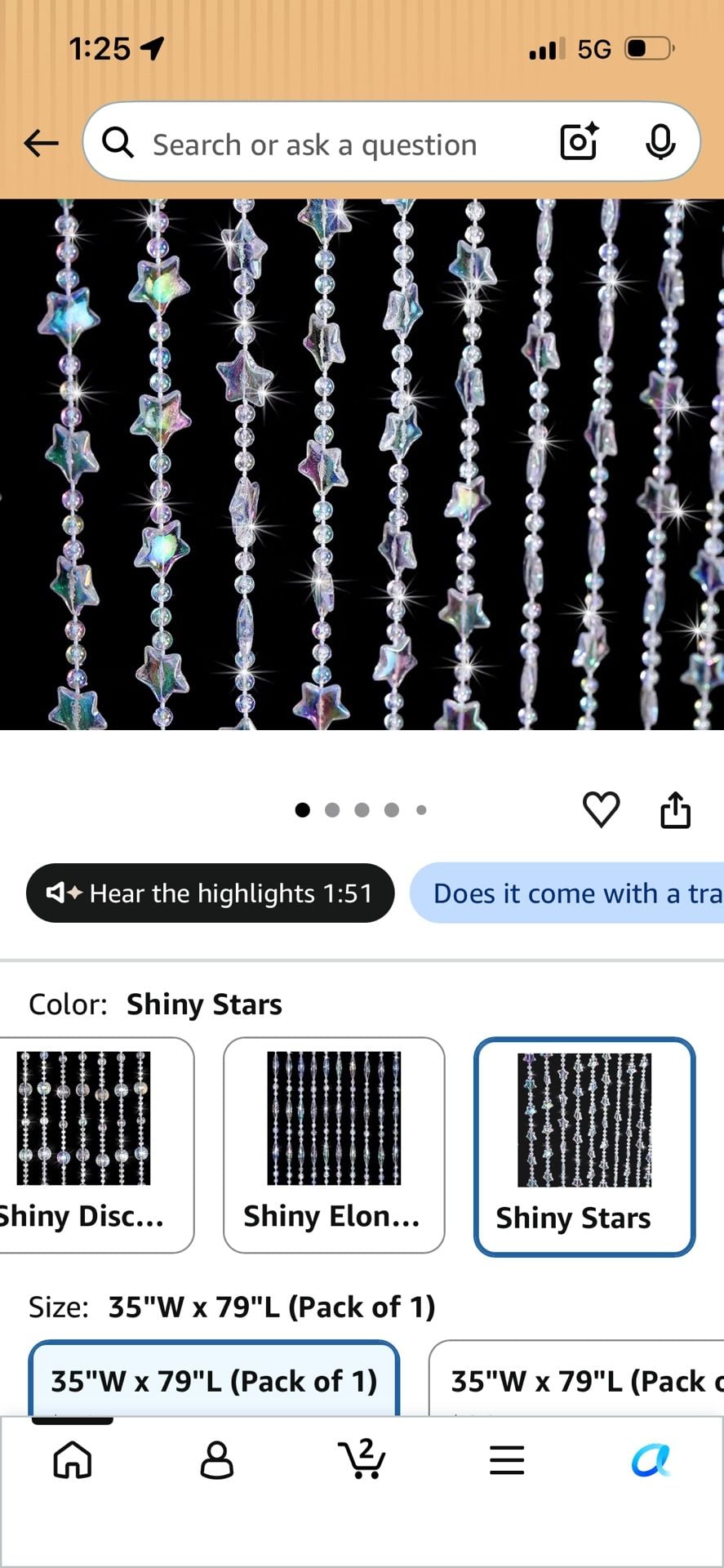 ANMINY Crystal Beaded Curtain 35" x 79" Shiny Stars New 1