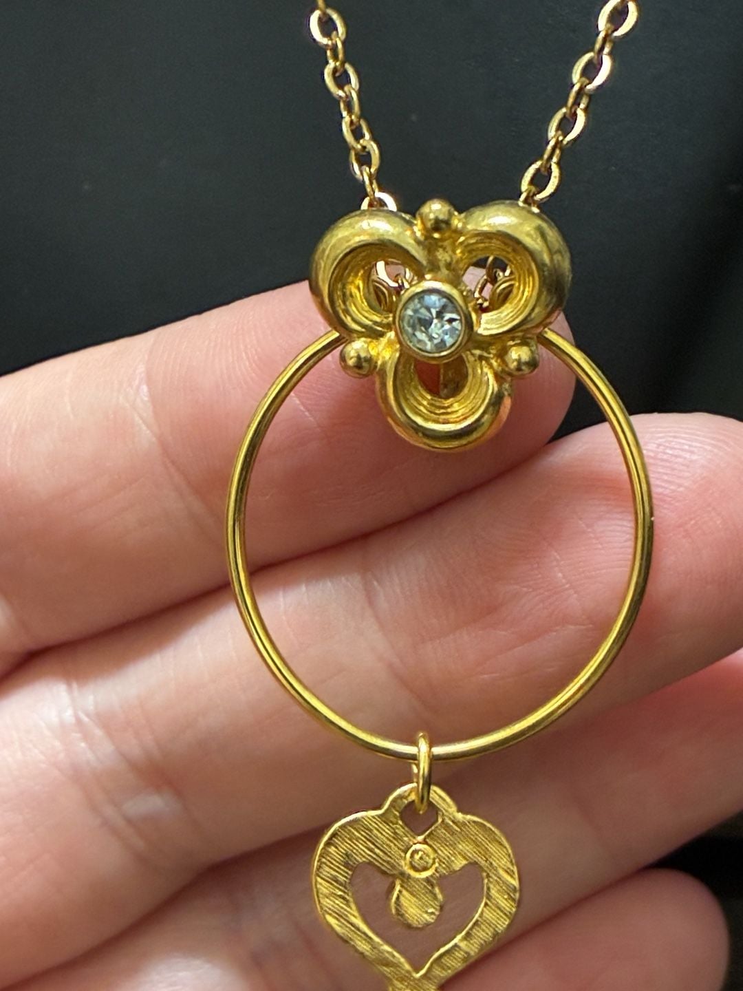 Upcycled Stainless Steel Key Pendant Gold Tone Necklace Rhinestone 5