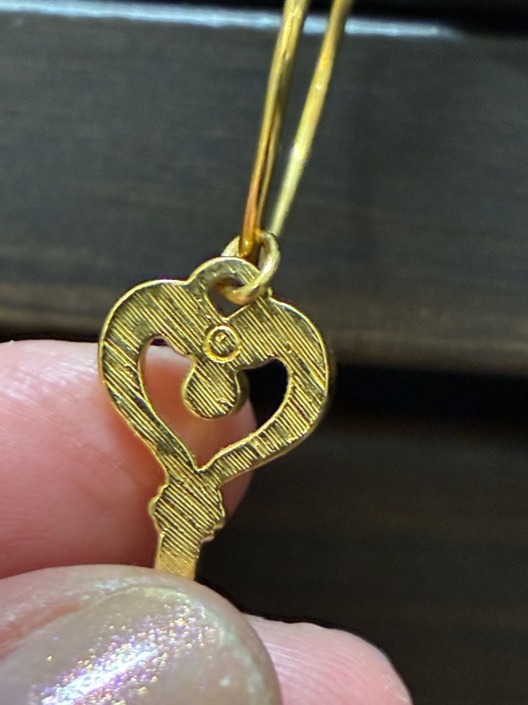 Upcycled Stainless Steel Key Pendant Gold Tone Necklace Rhinestone 7