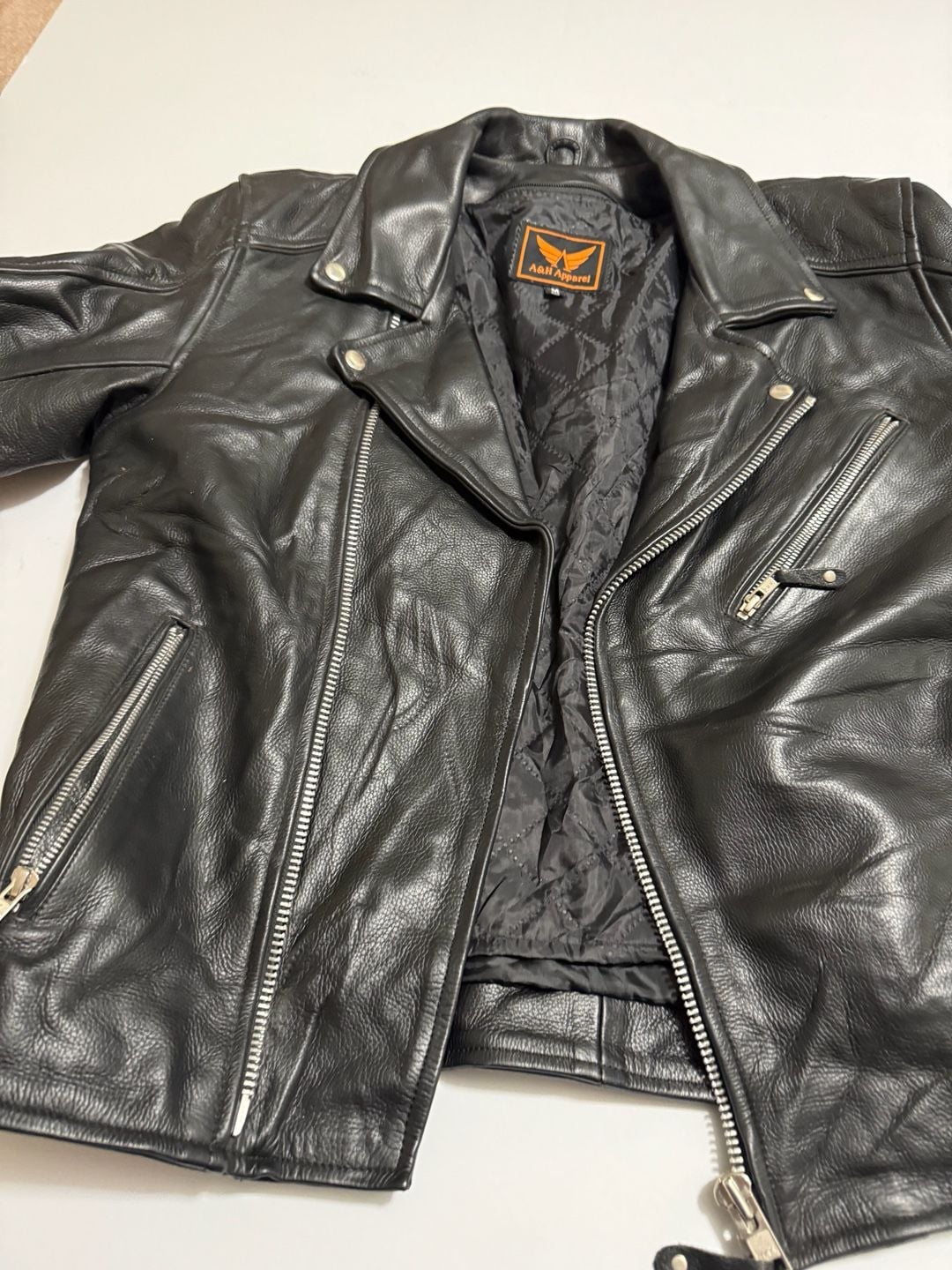 A&H Apparel Motorcycle Jacket Size M Black Leather Biker 3