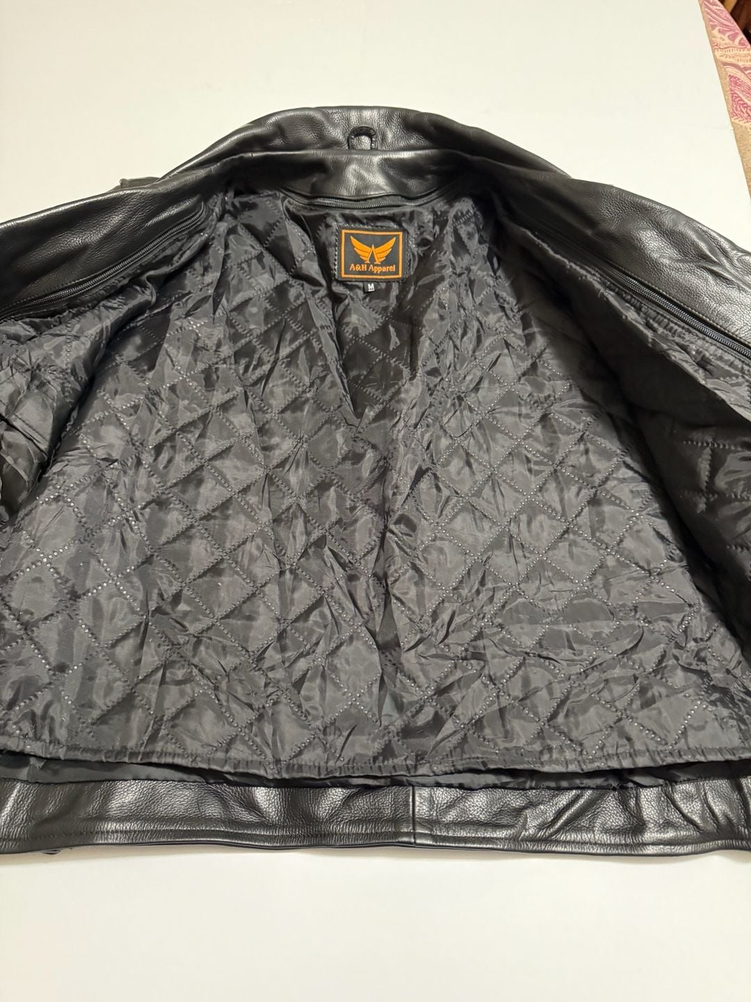 A&H Apparel Motorcycle Jacket Size M Black Leather Biker 5